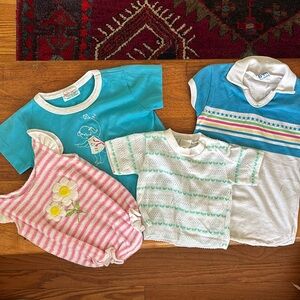 Lot of vintage kid clothes 2 shirts size 6 baby onesie romper and shirt 6 months